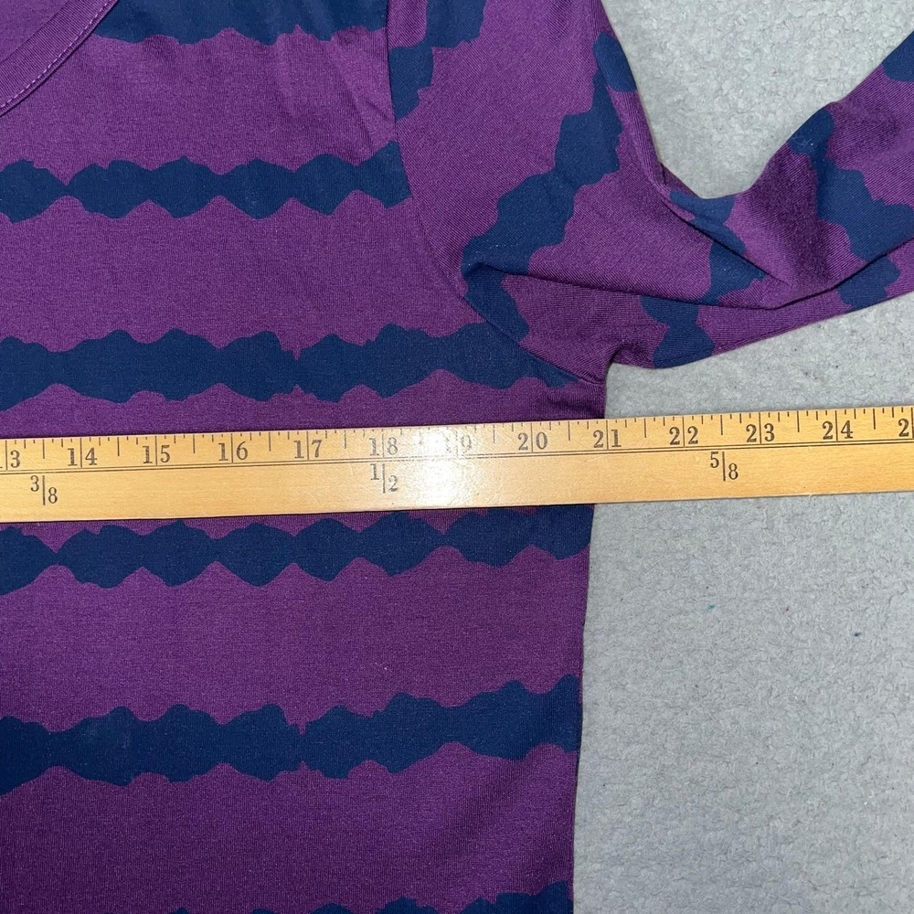Riders by Lee Shirt Women's Size L Purple Blue Scalloped Striped 3/4 Sleeve Top - Picture 5 of 7